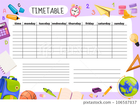 Kids daily school timetable for kids with school Kids daily school timetable for kids with school 106587837