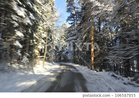 country road or rural highway in winter country road or rural highway in winter 106587855