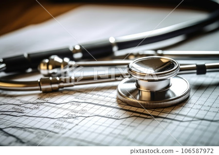 Close-up of a stethoscope in a medical setting Close-up of a stethoscope in a medical setting 106587972