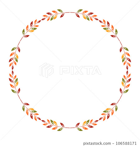 Autumn leaf circle frame. Leaves stamp print round decor. Grunge folage imprints Autumn leaf circle frame. Leaves stamp print round decor. Grunge folage imprints 106588171