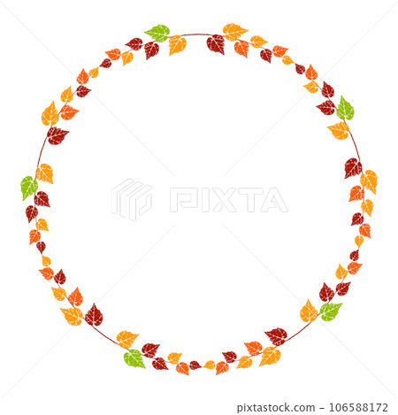 Autumn leaf circle frame. Leaves stamp print round decor. Grunge folage imprints Autumn leaf circle frame. Leaves stamp print round decor. Grunge folage imprints 106588172