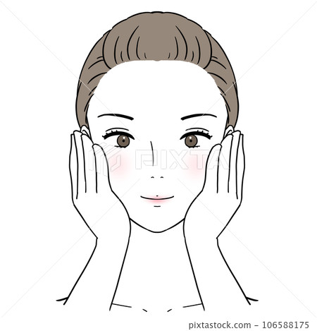 美麗的女人,正面臉,雙手放在雙頰上,塗抹乳液的女人 美麗的女人,正面臉,雙手放在雙頰上,塗抹乳液的女人 106588175