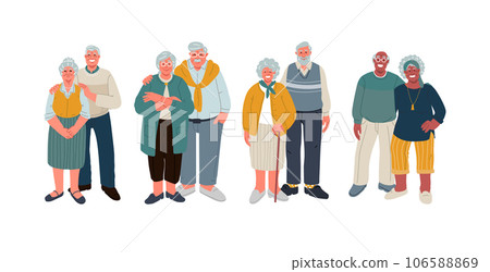 Set of senior couple character in flat design.Vector person on white background 106588869