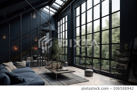 Modern interior design for home, office, interior details, upholstered furniture against the background of a dark classic wall Modern interior design for home, office, interior details, upholstered furniture against the background of a dark classic wall 106588942