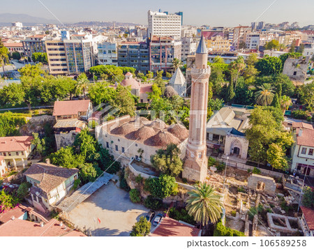 Sultan Alaaddin Camii Minaret. Antalya Turkey. Drone view 106589258
