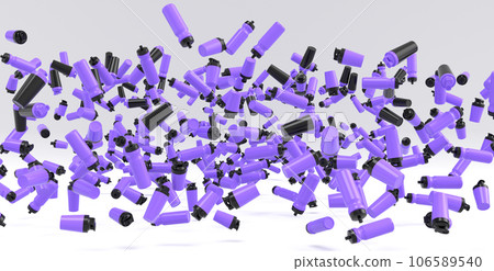 Many of flying plastic sport shaker for protein drink on white background 106589540