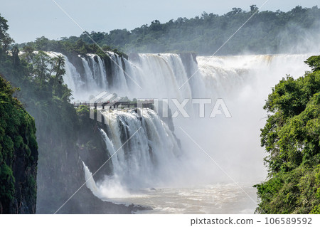 Iguazu Falls, the largest series of waterfalls of the world, located at the Brazilian and Argentinian border 106589592