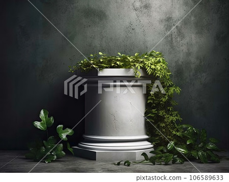 Green podium in modern tropical background for product placement 3d render. AI Generative 106589633