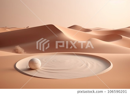 Podium on sand background. Display with sunshade and shadow on the background for cosmetic perfume fashion natural product. Generative AI. 106590201