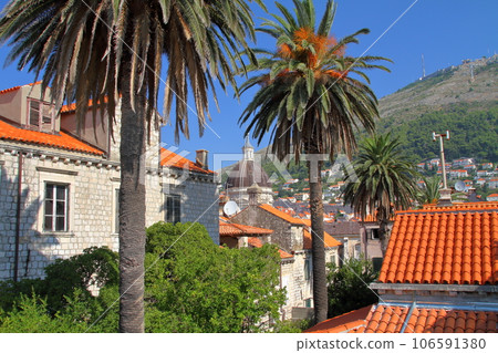Dubrovnik, a world cultural heritage site in Croatia that is said to be the pearl of the Adriatic Sea, the cityscape of the old town seen from the city walls 106591380