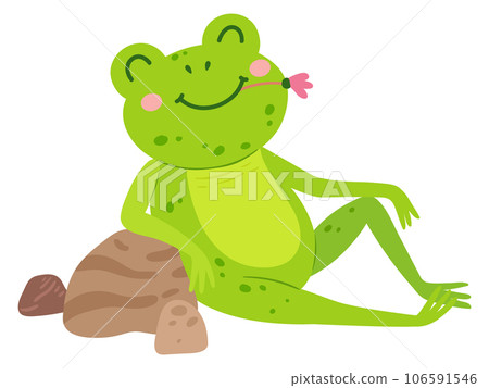Frog lay on ground. Happy summer animal character 106591546