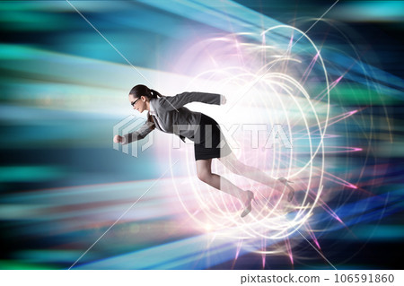 Businesswoman entering virtual world in business concept Businesswoman entering virtual world in business concept 106591860