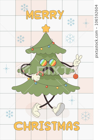 Groovy greeting card character happy new year, merry Christmas 106592604