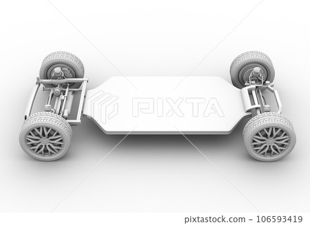 Clay rendered image of an electric car equipped with a solid-state battery and an in-wheel motor 106593419