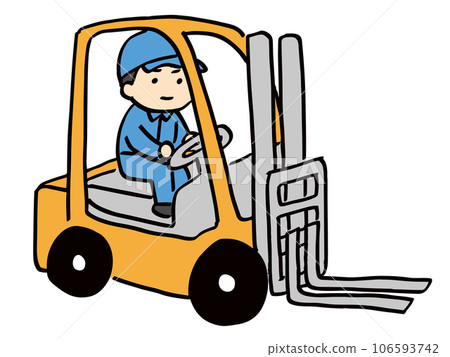 一名身穿工作服的男子駕駛堆高機（全身） 106593742