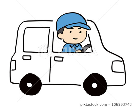 一個穿著工作服、戴著帽子的年輕人開車 106593743