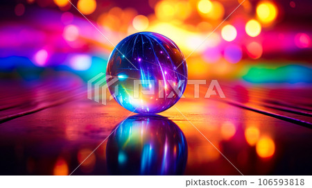 反映周圍風景的彩虹色球體“AI生成圖像” 106593818