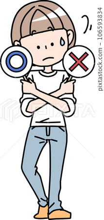 Thinking woman with 〇 and × 106593834