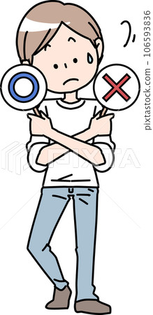 Thinking man with 〇 and × 106593836