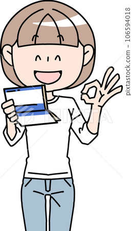 一個女人檢查她的銀行存摺 106594018