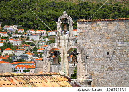 Croatia's world cultural heritage, Adriatic pearl Dubrovnik The bell of the Church of Our Lady Carmen and the old town seen from the city walls Croatia's world cultural heritage, Adriatic pearl Dubrovnik The bell of the Church of Our Lady Carmen and the old town seen from the city walls 106594184