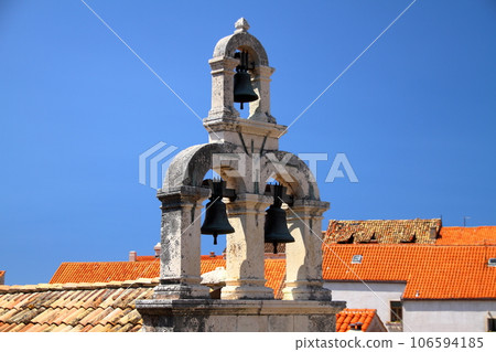 Croatia's world cultural heritage, Adriatic pearl Dubrovnik The bell of the Church of Our Lady Carmen and the old town seen from the city walls Croatia's world cultural heritage, Adriatic pearl Dubrovnik The bell of the Church of Our Lady Carmen and the old town seen from the city walls 106594185