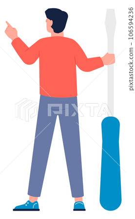 Man with big screwdriver. Problem solution. Fixing character Man with big screwdriver. Problem solution. Fixing character 106594236