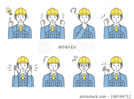 Illustration material set of male workers with various facial expressions Illustration material set of male workers with various facial expressions 106594712