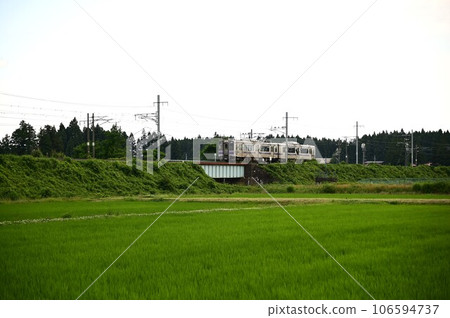 Tohoku Main Line running through paddy fields Tohoku Main Line running through paddy fields 106594737
