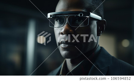 戴著 VR 護目鏡的白人商人（元宇宙、增強現實、VR、AR、MR） 106594852