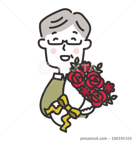 一位老人高興地收到一束紅花、60 歲生日慶祝活動、敬老日的插圖 一位老人高興地收到一束紅花、60 歲生日慶祝活動、敬老日的插圖 106595105