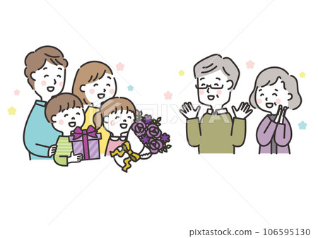 Illustration of a family celebrating the 70th birthday of grandparents Respect for the Aged Day Three generations Illustration of a family celebrating the 70th birthday of grandparents Respect for the Aged Day Three generations 106595130