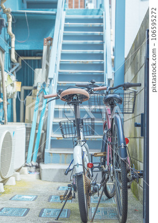 Bicycles parked in an apartment Bicycles parked in an apartment 106595272
