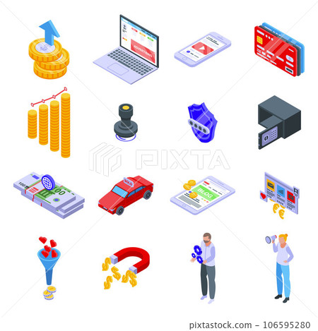 Monetization icons set. Isometric set of monetization vector icons for web design isolated on white background Monetization icons set. Isometric set of monetization vector icons for web design isolated on white background 106595280