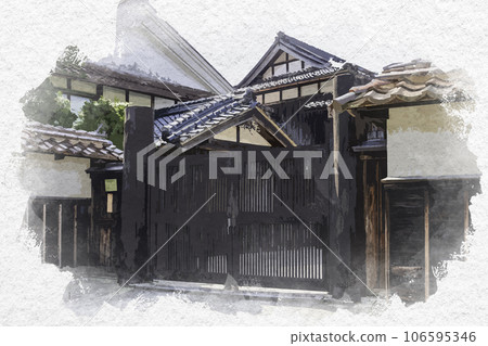 Watercolor-style townscape of Chizu, Chizu-cho, Yazu-gun, Tottori Prefecture 106595346