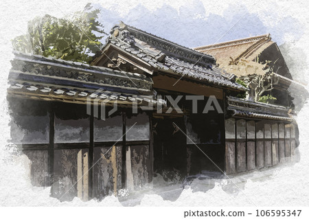 Watercolor-style townscape of Chizu, Chizu-cho, Yazu-gun, Tottori Prefecture 106595347