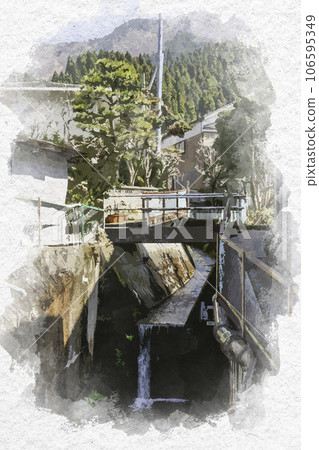 Watercolor-style townscape of Chizu, Chizu-cho, Yazu-gun, Tottori Prefecture 106595349