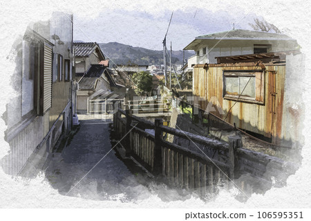 Watercolor-style townscape of Chizu, Chizu-cho, Yazu-gun, Tottori Prefecture Watercolor-style townscape of Chizu, Chizu-cho, Yazu-gun, Tottori Prefecture 106595351