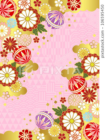 Pink hexagonal auspicious pattern with diagonal Japanese motif vertically 106595450