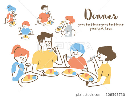 Family of four eating omelet rice_Set_Color 106595730