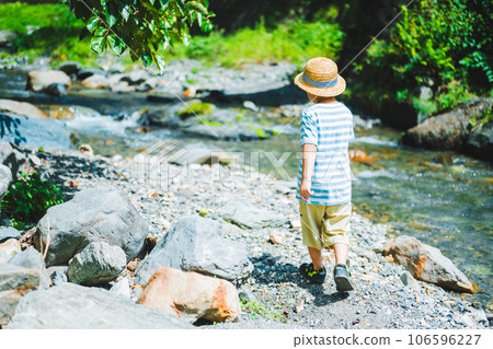 boy playing in the river 106596227