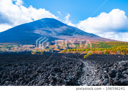Yakehashiri lava flow and Mt. Iwate (autumn) 106596241