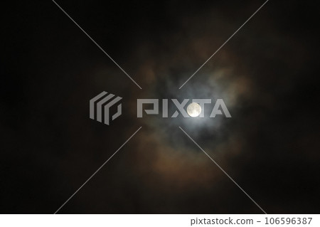Nature/Meteorology: Moonlight ring, which appears around the moon through thin mid-level clouds such as high clouds and altocumulus clouds. Nature/Meteorology: Moonlight ring, which appears around the moon through thin mid-level clouds such as high clouds and altocumulus clouds. 106596387
