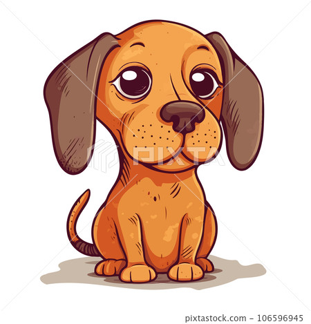 Isolated cartoon illustration of an adorable little dachshund puppy. One cute small wiener dog sitting and waiting patiently Isolated cartoon illustration of an adorable little dachshund puppy. One cute small wiener dog sitting and waiting patiently 106596945