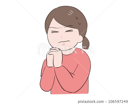 一位身著休閒裝的年輕女子緊閉雙眼，上半身問道。 106597249