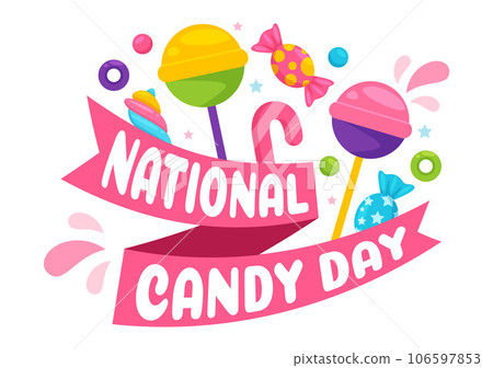 National Candy Day Vector Illustration with Different Types of Candies and Sweets in Flat Cartoon Hand Drawn Background Design Templates 106597853
