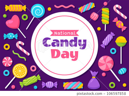 National Candy Day Vector Illustration with Different Types of Candies and Sweets in Flat Cartoon Hand Drawn Background Design Templates 106597858