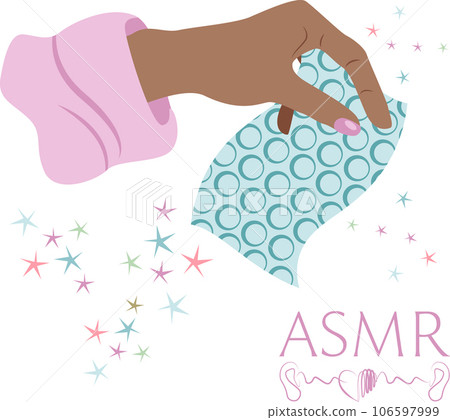 Vector ASMR illustration with broadcasting blogger woman using air bubble wrapper to make rustling 106597999