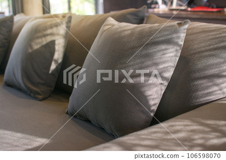 grey pillow on grey sofa in living room grey pillow on grey sofa in living room 106598070