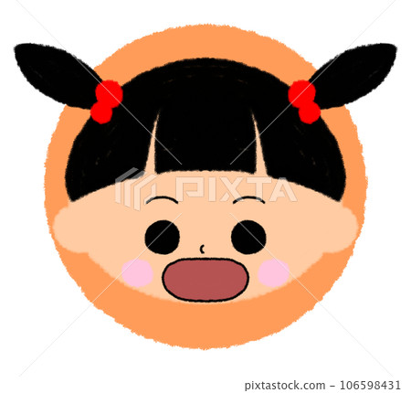 張著大嘴的女孩的臉部圖標[完美的彩色圖標] 106598431